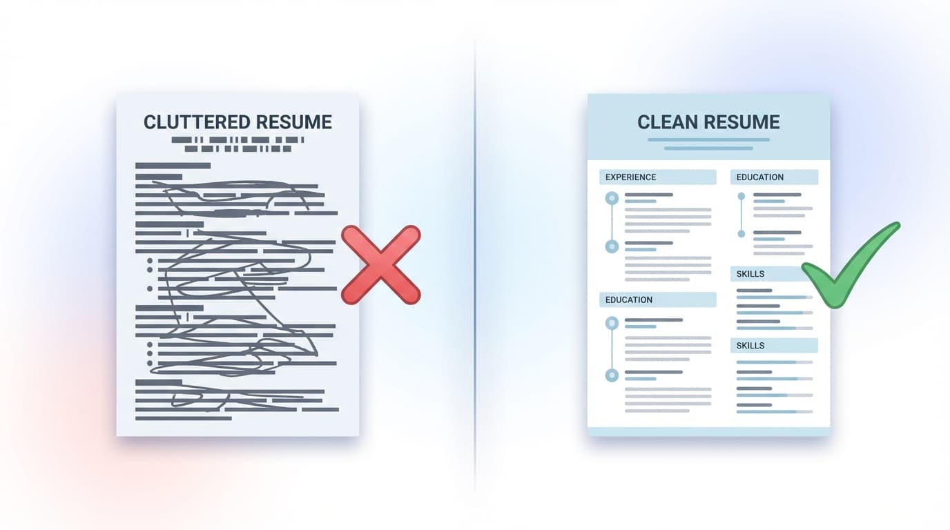 Side by side comparison of a cluttered resume versus a clean, well-structured one