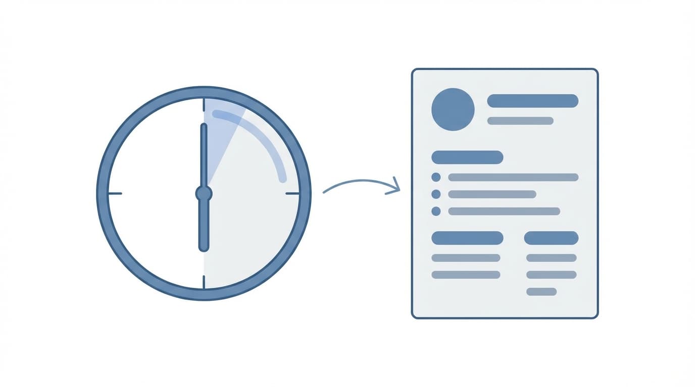 Illustration of a 6-second timer next to a resume, representing the recruiter scan time
