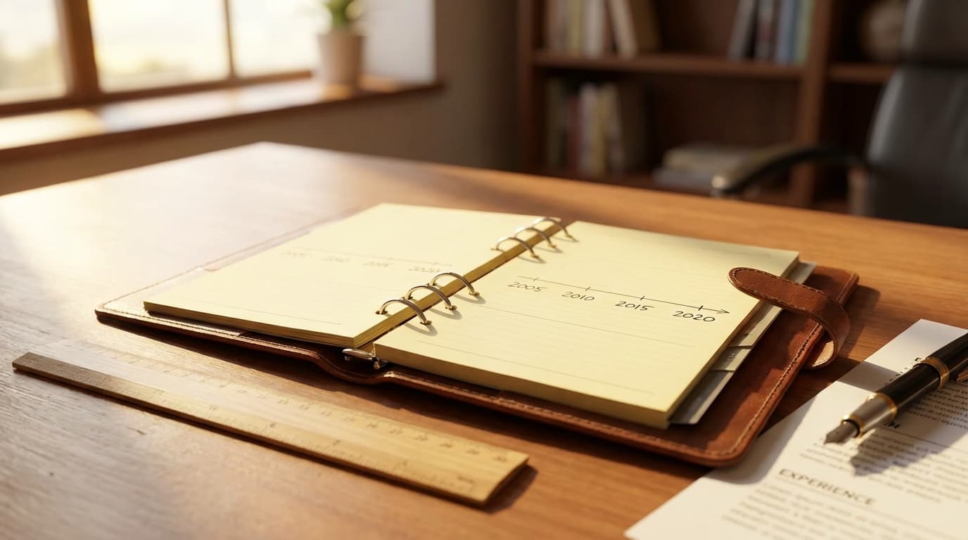 Calendar and timeline on a desk representing how far back to go on a resume